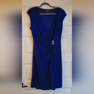 Sapphire Blue Faux Wrap Dress with Embellishment